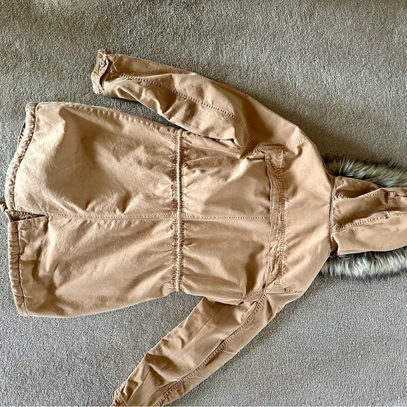 American Eagle Anorak Jacket Faux Fur Hood Zip Up Mid Length Parka Size Small - Picture 3 of 5